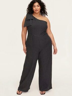 New Kate spade size 8 one shoulder Polka Dot Wide-Leg Jumpsuit - Black